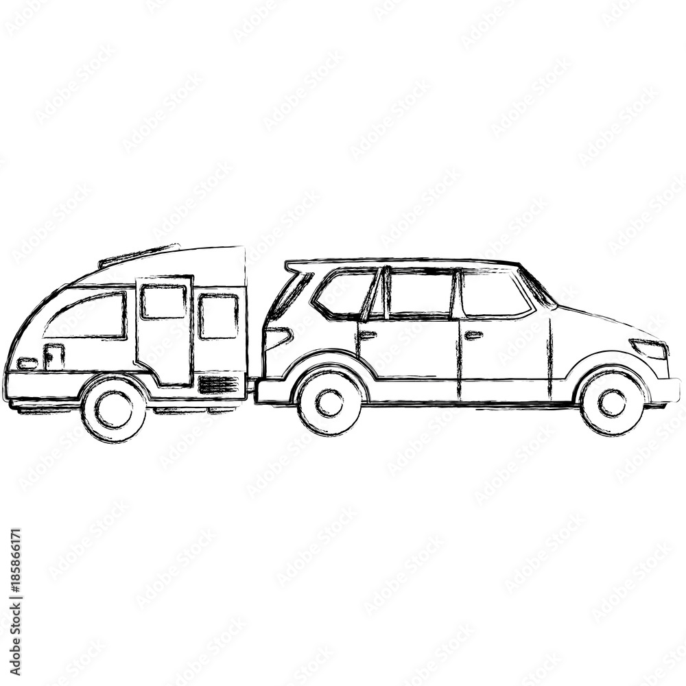 SUV sport vehicle with caravan trailer icon vector illustration SUV sport vehicle with caravan trailer icon vector illustration
