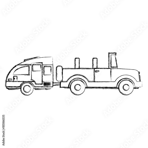 Off road sport truck with caravan trailer icon vector illustration