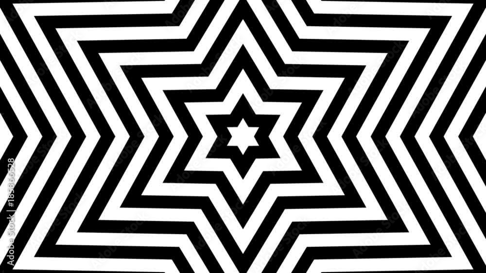 Infinite birth of a six-pointed star black-and-white mask. Tunnel of Hexagram David Star. Seamless loop animation. Infinite birth of a six-pointed star black-and-white mask. Tunnel of Hexagram David Star. Seamless loop animation.