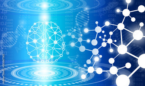 abstract background technology concept in blue light,brain and human body heal ,technology modern medical science in future and global international medical with tests analysis clone DNA human