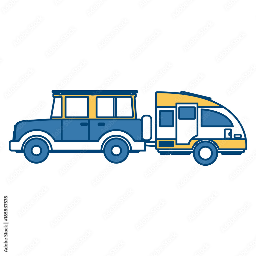 Off road sport truck with caravan trailer icon vector illustration