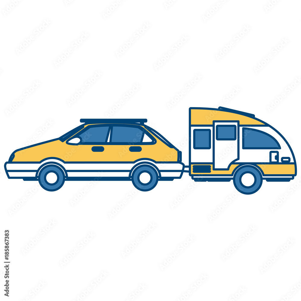 Car sideview vehicle with caravan trailer icon vector illustration Car sideview vehicle with caravan trailer icon vector illustration