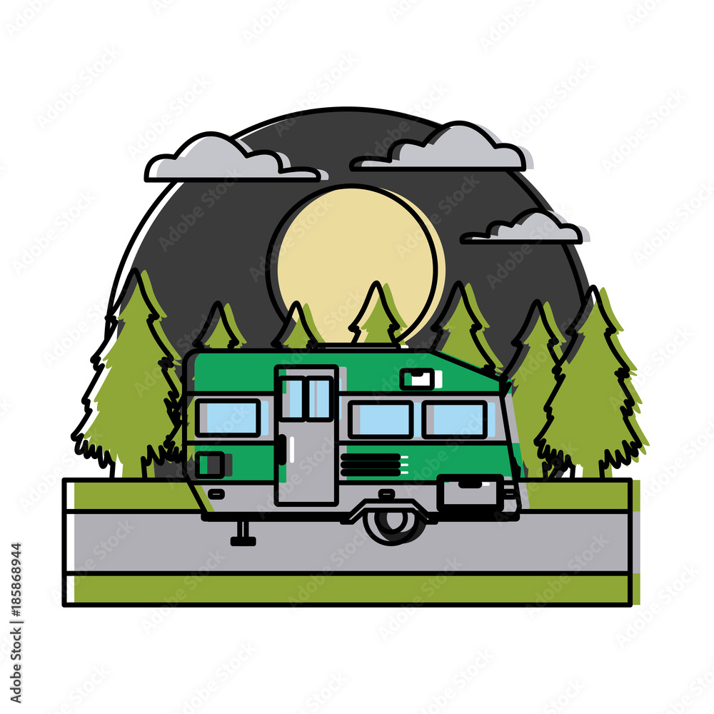 Obraz premium Trailer home isolated In the forest icon vector illustration