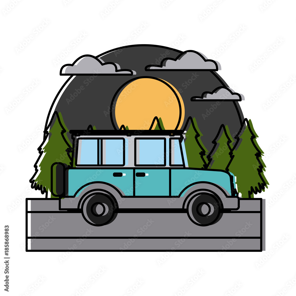 Obraz premium Off road sport truck In the forest icon vector illustration