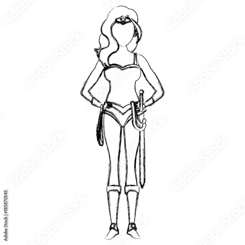 Beautiful woman medieval warrior icon vector illustrationgraphic design