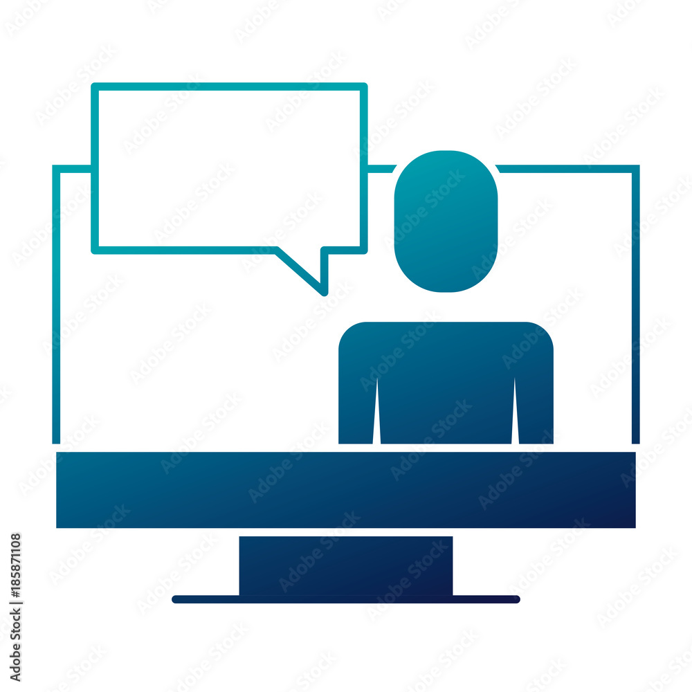 businessman on screen laptop discussion chat vector illustration blue image businessman on screen laptop discussion chat vector illustration blue image