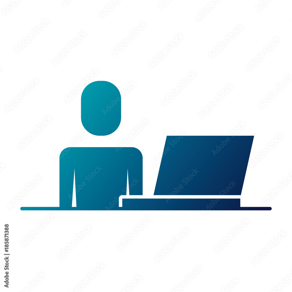 businessman working with laptop device vector illustration blue image businessman working with laptop device vector illustration blue image