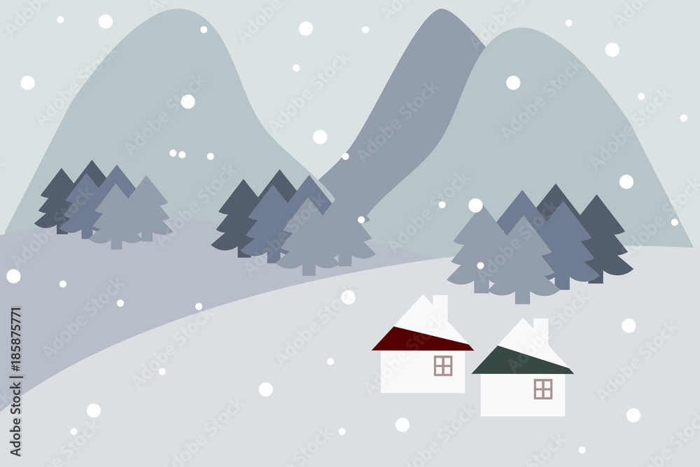 Flat design, pattern vector of houses in winter season. 