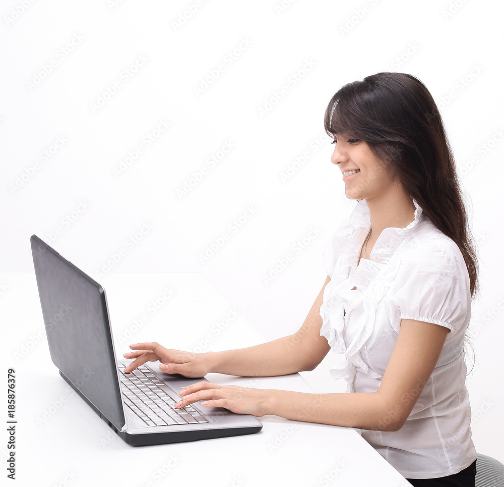 young woman typing text on laptop keyboard young woman typing text on laptop keyboard