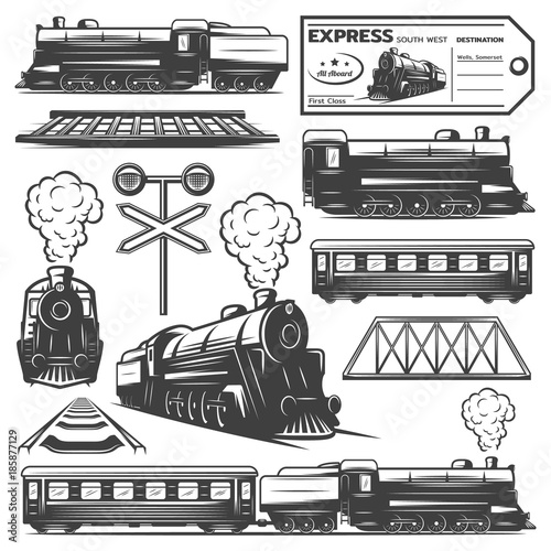Vintage Monochrome Locomotive Elements Collection