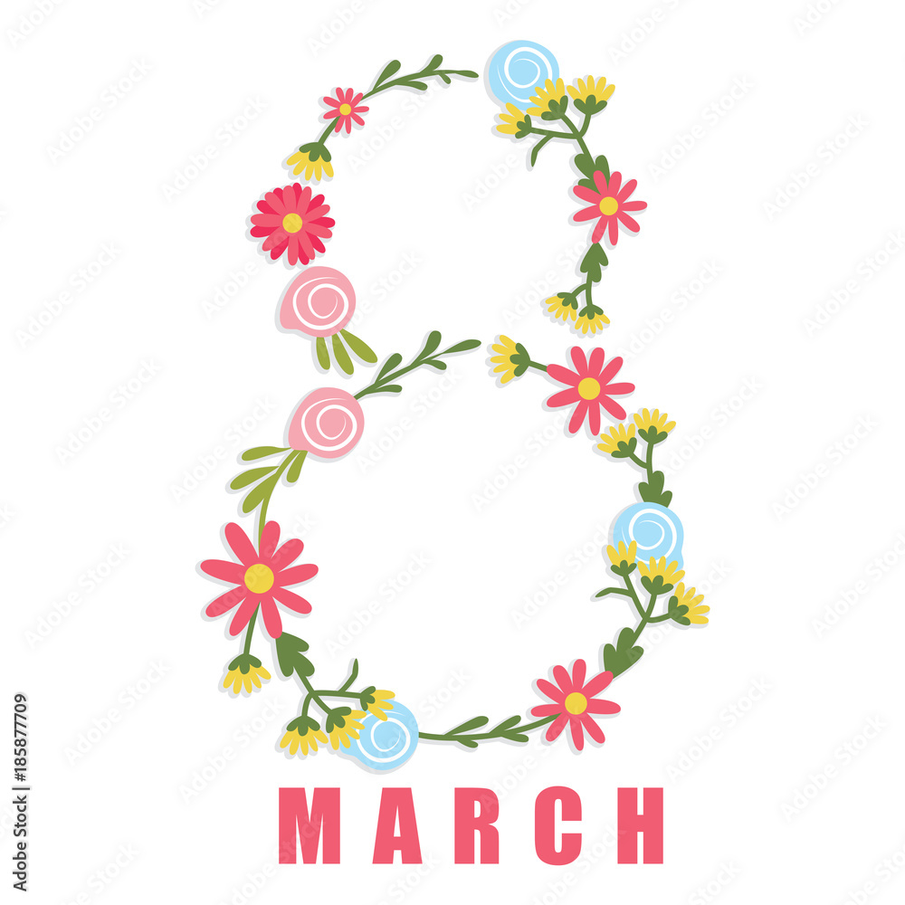 8 march floral greeting card design for International women day