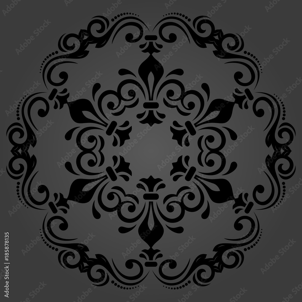 Oriental vector round dark pattern with arabesques and floral elements. Traditional classic ornament. Vintage pattern with arabesques