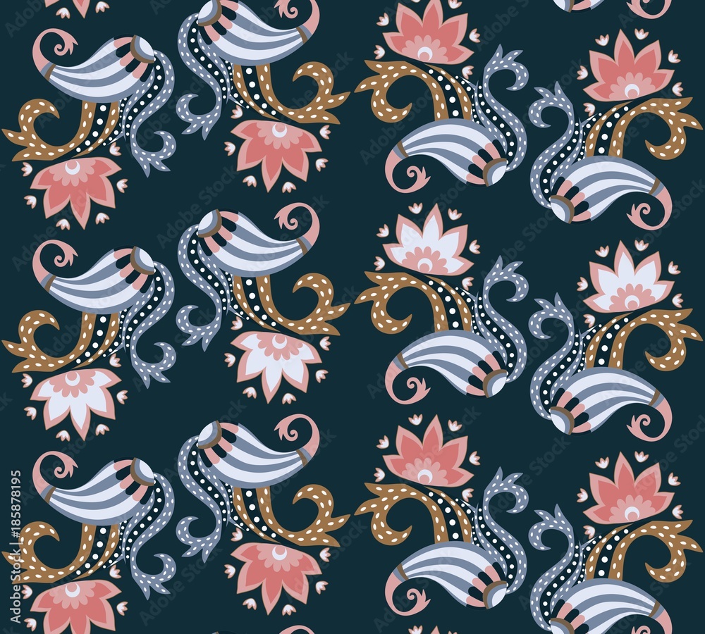 Seamless ethnic colorful paisley floral pattern in vector.