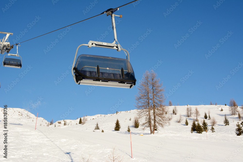 Almost empty ski slopes in Dolomites, Italy, Europe. Almost empty ski slopes in Dolomites, Italy, Europe.