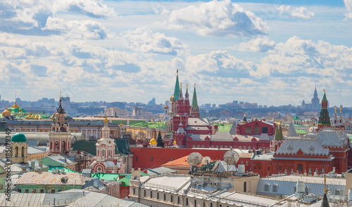 Moscow. Top view of the Kremlin, houses and roofs