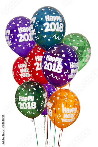 Happy New Year 2018 - Bonne année - ballon de baudruche - Fond blanc