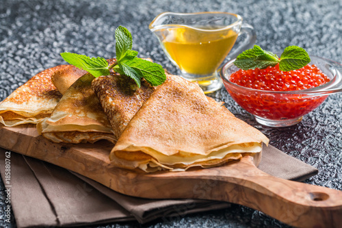 Yeast pancakes, traditional for Russian pancake