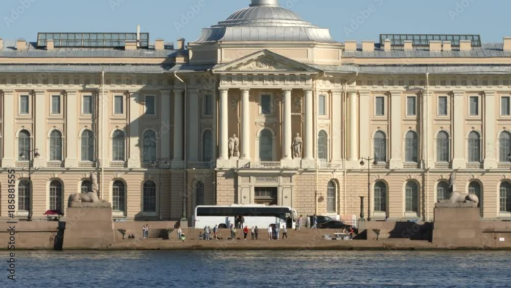 Close shot of The Art Academy and embankment of The Neva river - St. Petersburg, Russia Close shot of The Art Academy and embankment of The Neva river - St. Petersburg, Russia