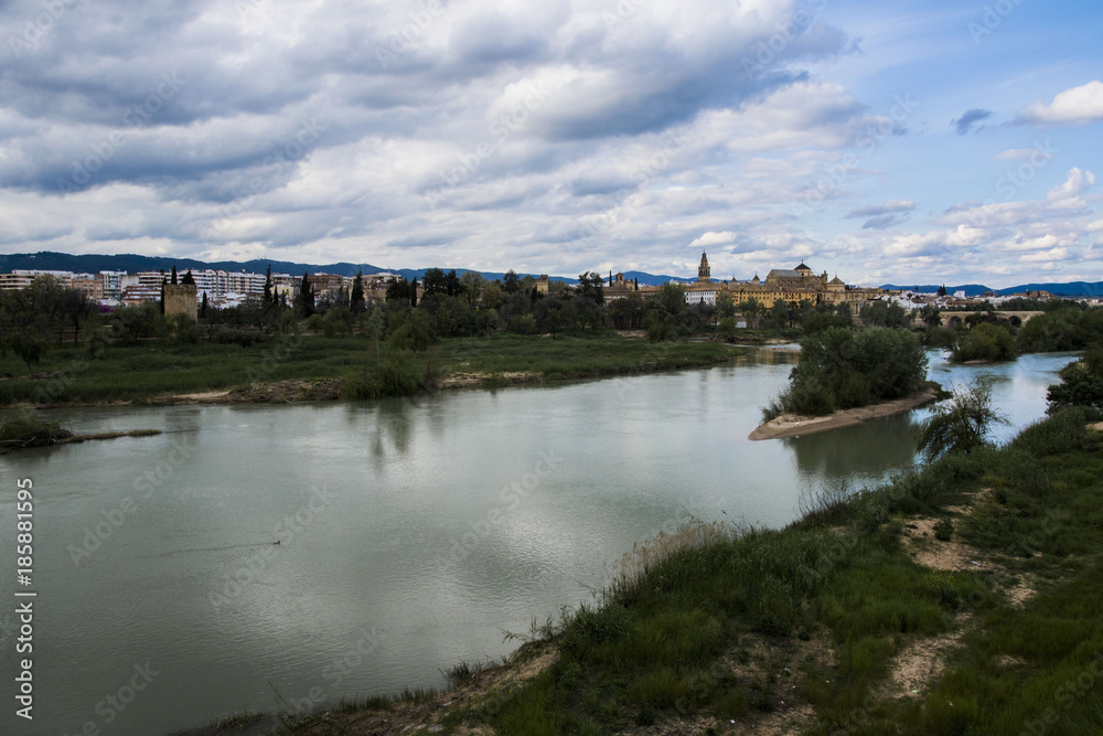 Panoramic view of the Mosque of Cordoba and the Guadalquivir River
