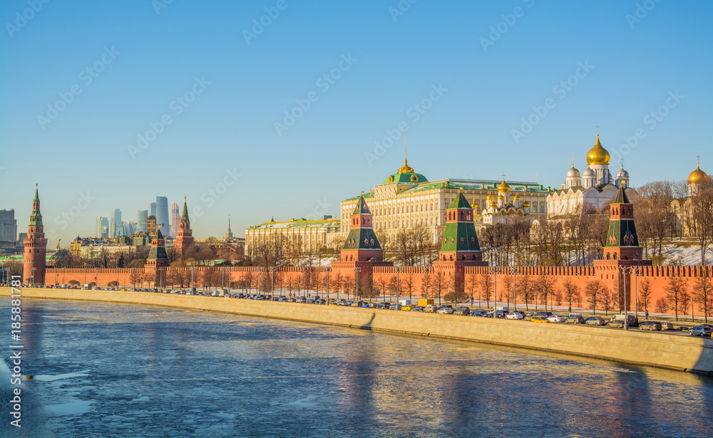 View of the Moscow Kremlin and the Kremlin embankment of the Moscow River
