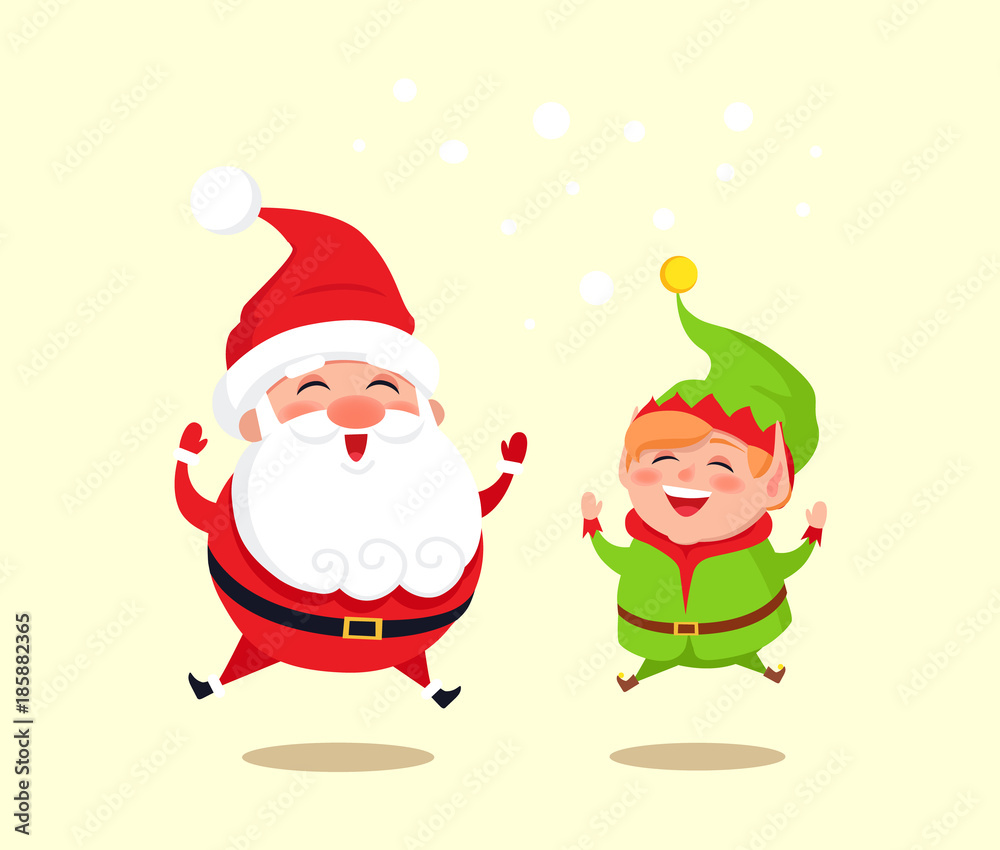 Santa Claus and Green Elf Icon Vector Illustration Santa Claus and Green Elf Icon Vector Illustration