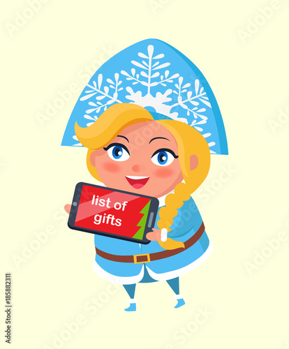 List of Gifts on Tablet, Snow Maiden Taking Order photo