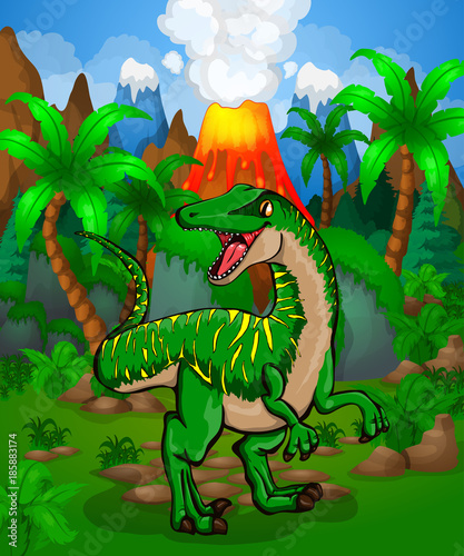 Cute cartoon raptor. Vector illustration of a cartoon dinosaur. © Максим Ковальчук