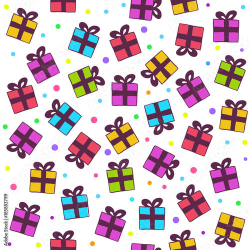 Seamless vector pattern with gift boxes. Texture for wallpaper, fills, web page background. © Marina