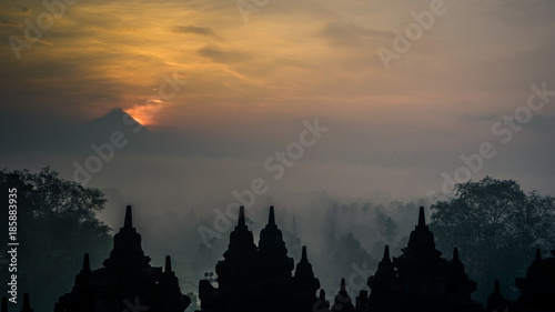 early morning sunrise in Borobodur tample in Java