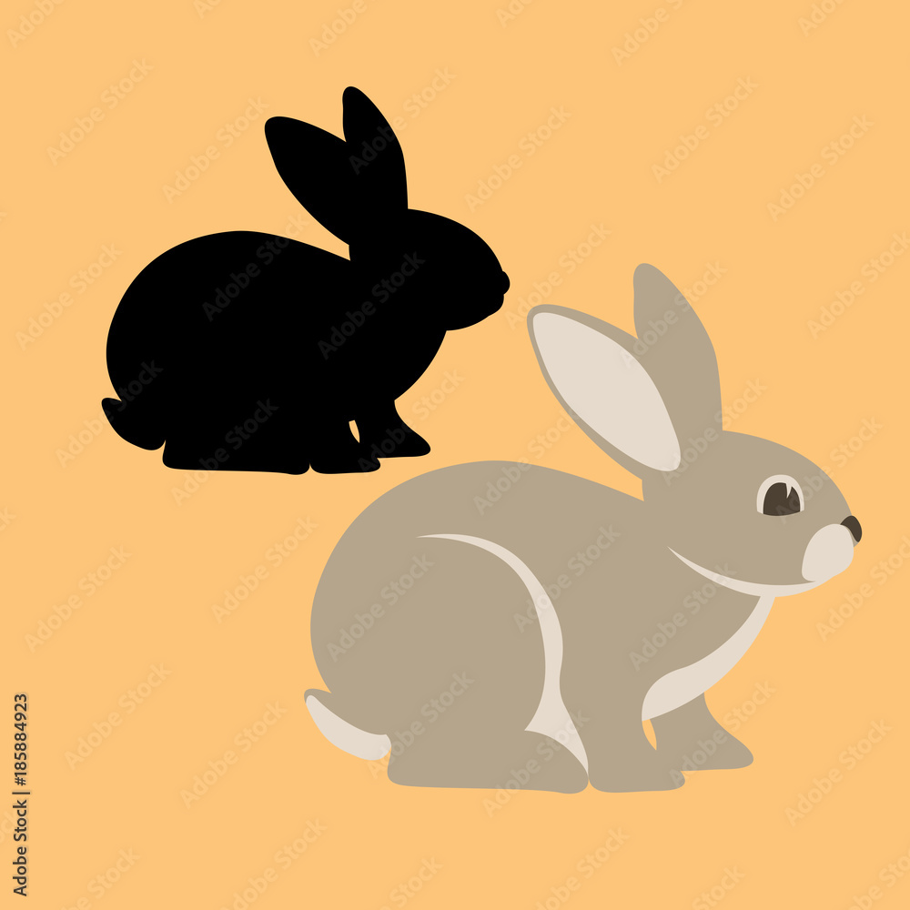Fototapeta premium rabbit vector illustration flat style black silhouette profile