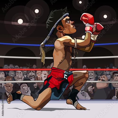 cartoon man fighter muay thai in the ring