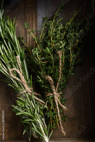 Two bunch of green herbs in crate