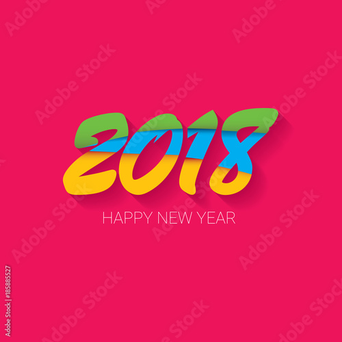 2018 Happy new year creative design numbers and greeting text isolated on pink background.