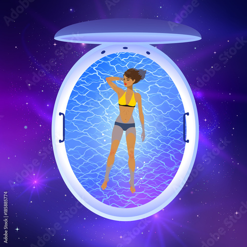 Young woman resting in floating tank