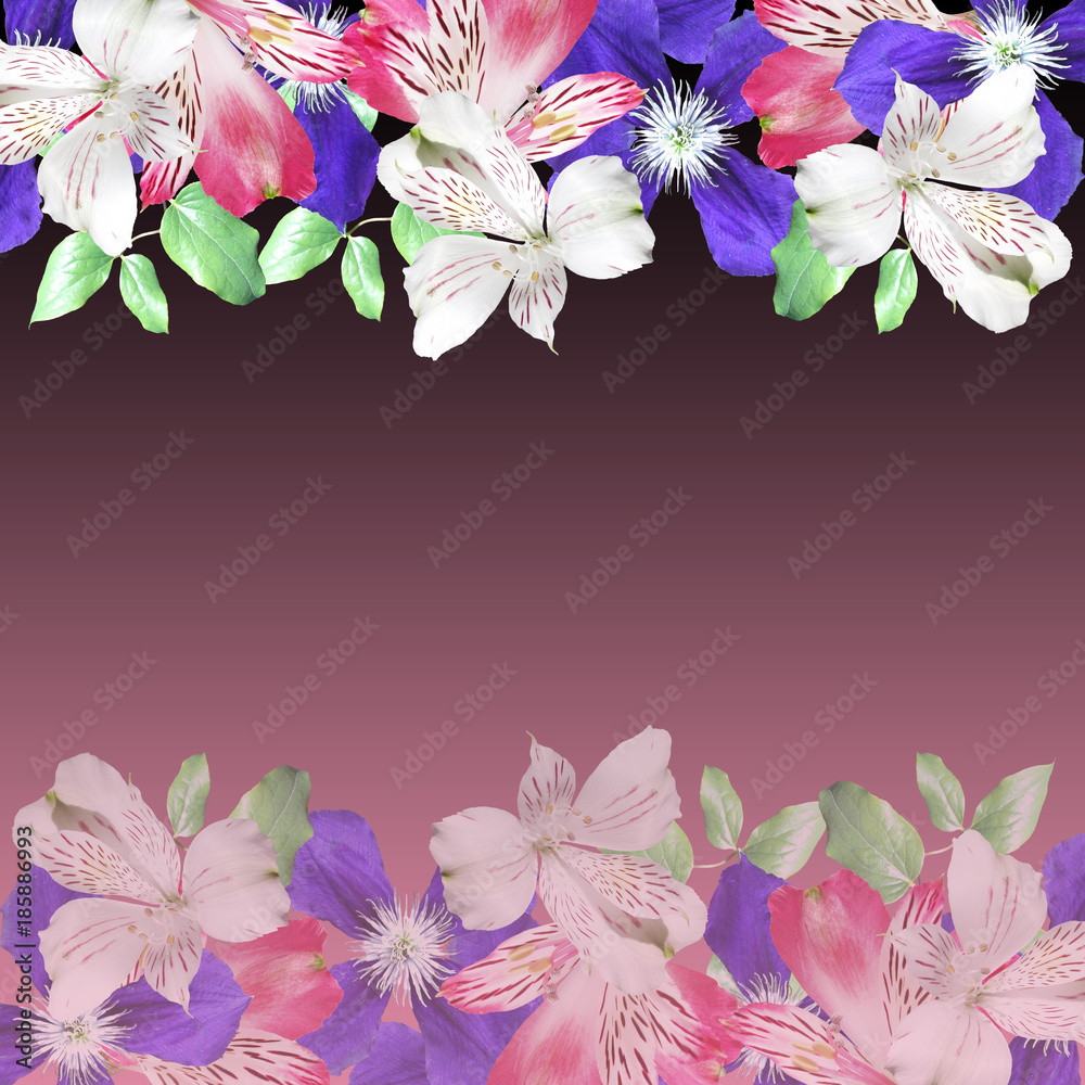 Very attractive floral pattern of alstroemeria and clematis 