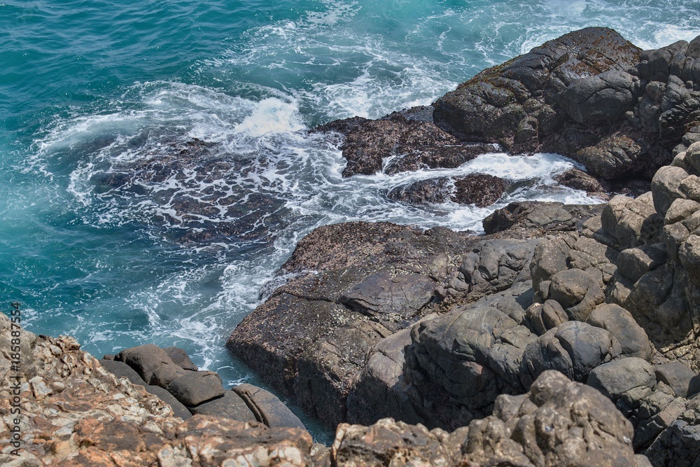 Rocky coast of the Indian Ocean in Sri Lanka.
