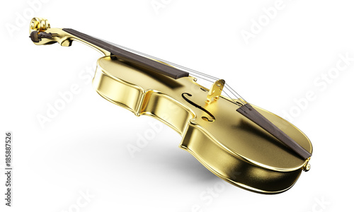 Foto gold polished violin on background. 3d rendering