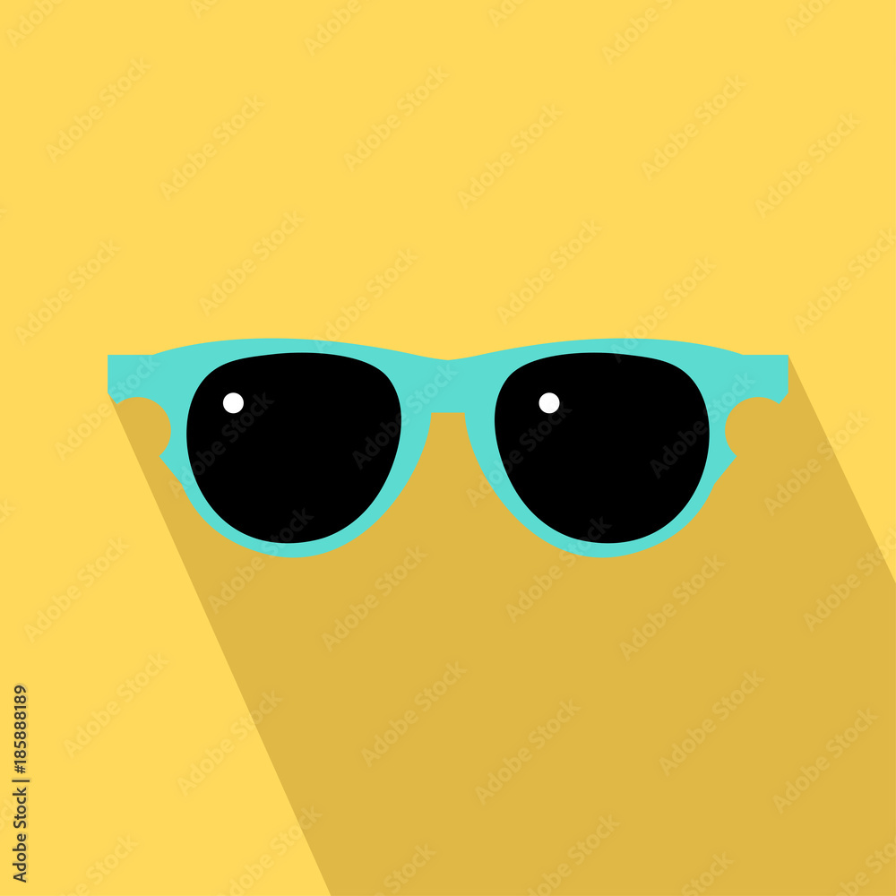 Fototapeta premium Sunglasses icon with long shadow. Flat design style. Sunglasses silhouette. Simple icon in stylish colors. Web site page and mobile app design element