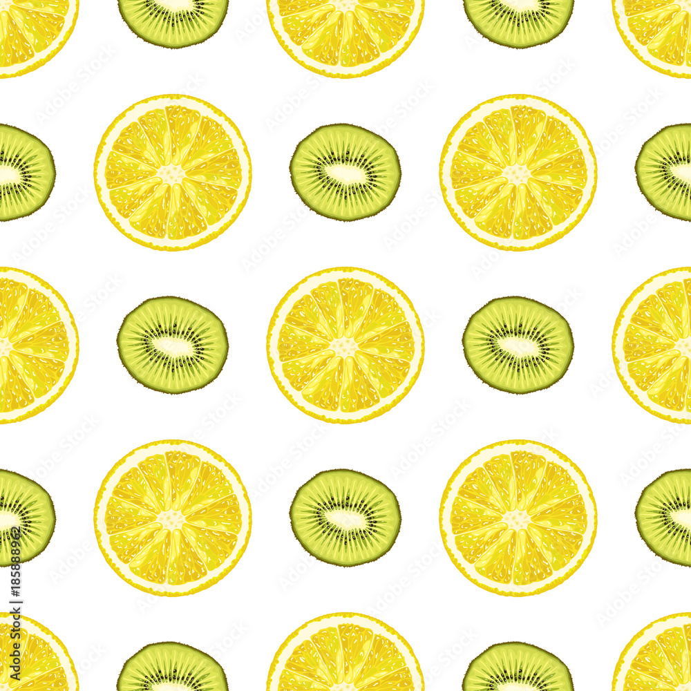 Fototapeta premium Vector seamless pattern from lemon and kiwi slices. Citrus background