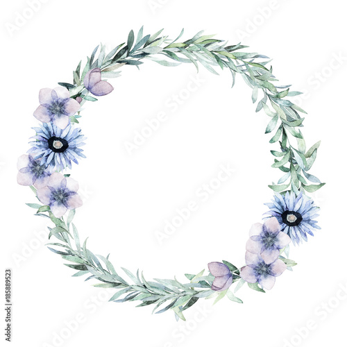 Watercolor leaves wreath. Hand drawn isolated illustration