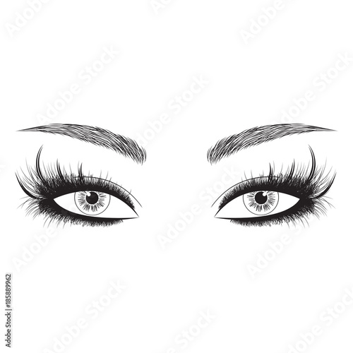 Creative makeup. Beautiful eyes with long eyelashes lash extension icon. Eye makeup with false eyelashes