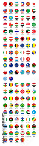 Flags of the world. Europe, Asia, Africa flags. Collection of flag button design. © mlanaa
