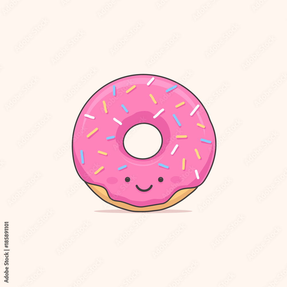 Happy donut - doughnut cartoon character vector illustration Stock Vector |  Adobe Stock