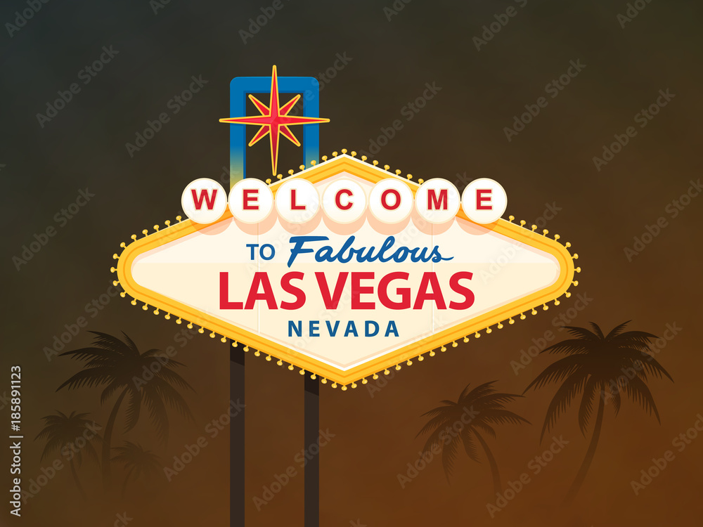 Fototapeta premium Welcome to fabulous Las Vegas Nevada sign with palm trees in the background vector illustration 