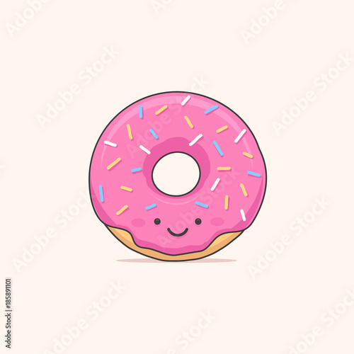 Happy donut - doughnut cartoon character vector illustration 