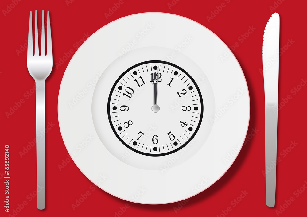 Manger - déjeuner - midi - heure - repas - pause - concept - menu -  assiette - pause déjeuner - heure Stock-Vektorgrafik | Adobe Stock