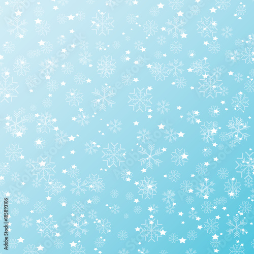 Vector winter Christmas seamless pattern with snowflakes on blue background. Winter backdrop or layout design