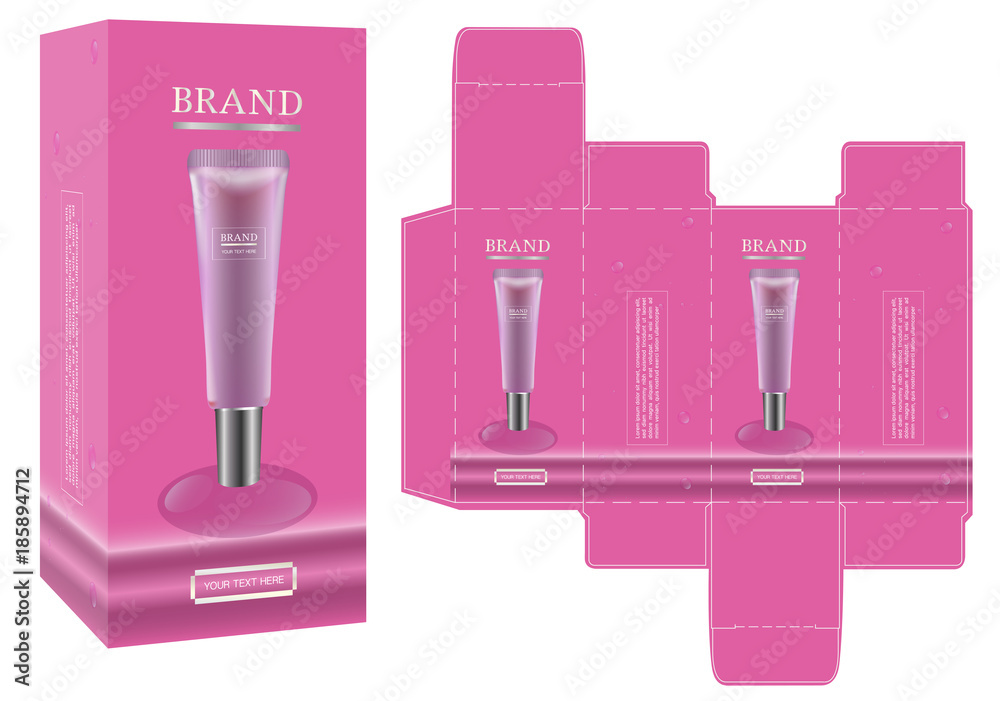 Packaging design, cosmetic container on pink background box design template and mockup box. illustration vector. Packaging design, cosmetic container on pink background box design template and mockup box. illustration vector.