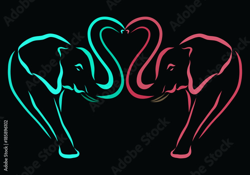 Photography Two elephants and a heart of trunks