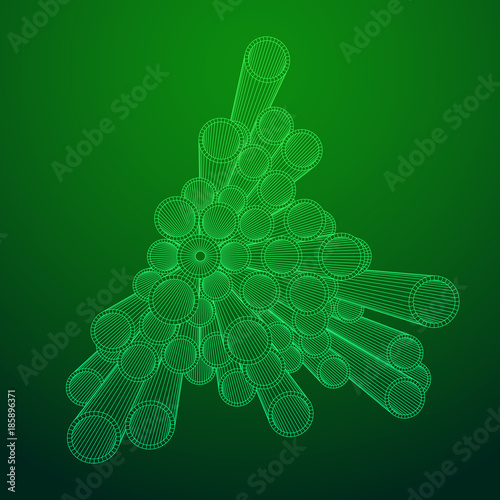 Wireframe low poly mesh construction metallurgy round tubes profile vector illustration